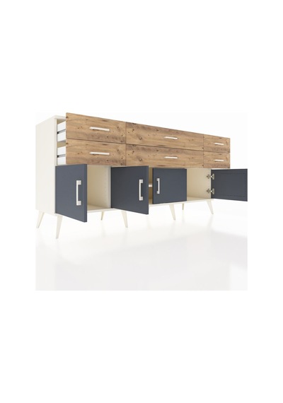 Hyperion Konsol 2 Raflı 6 Çekmeceli 4 Kapaklı 176x44x83 Aytaşı-antrasit/çam Antrasit/çam