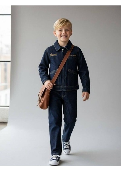 Zekids Erkek Çocuk Fermuarlı Tasarım Denim Ceket-16641 Renkli