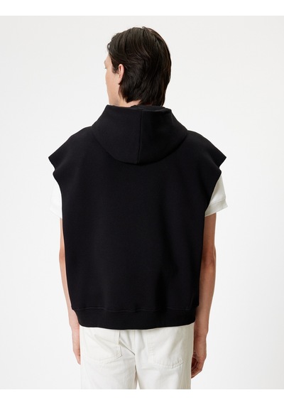 Koton Oversize Kolsuz Sweatshirt Kapşonlu Kanguru Cepli Baskılı Pamuklu Şardonlu Siyah 5wam30001mk