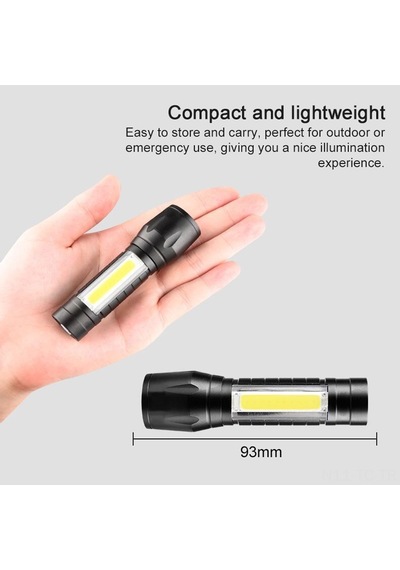 Skycity Usb Şarjlı 3 Modlu Cob El Feneri - 360 Lümen Parlaklık, Zoom Özellikli, Su Geçirmez Gümüş