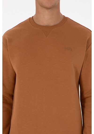 U.S. Polo Assn. Erkek Comfort Fit Bisiklet Yaka Şardonlu Camel Basic Sweatshirt 50313757-VR233