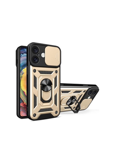 Apple Uyumlu iPhone 16 Kılıf Pars Lens Yüzüklü Silikon Altın