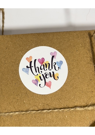 Thank You Yazılı Yuvarlak Yapışkanlı Etiket 4 x 4 CM 106 Adet
