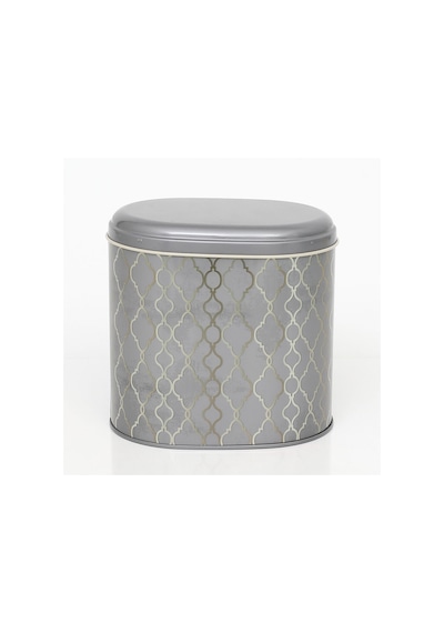 Trellis Old Grey Desenli Oval Metal Saklama Kabı 14 x 12 x 13 CM 1.4 L Çok Renkli