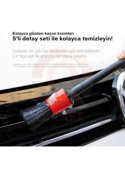 Qcraft 5 Parça Araç İçi Temizlik Fırça Seti Ve Yeşil Araç Havalandırma Temizleme Fırçası Hediyeli Detaylı O