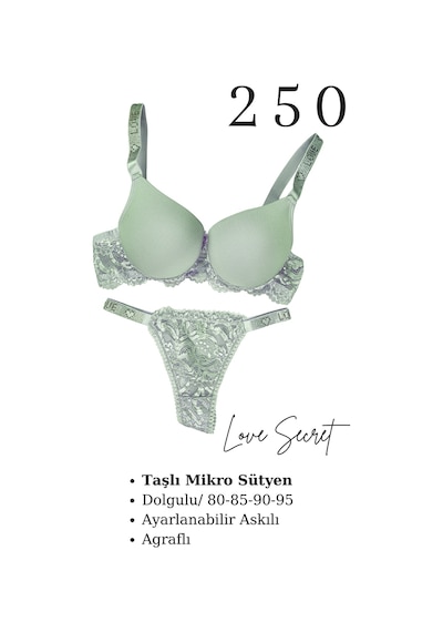Tılsım Lingerie Murays Kadın 3lü Taşlı Mikro Sütyen Takım Siyah/kırmızı/yeşil