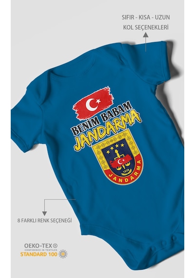 Morivokids Benim Babam Jandarma Kısa Kollu Bebek Body %100 Pamuk Koyu Mavi