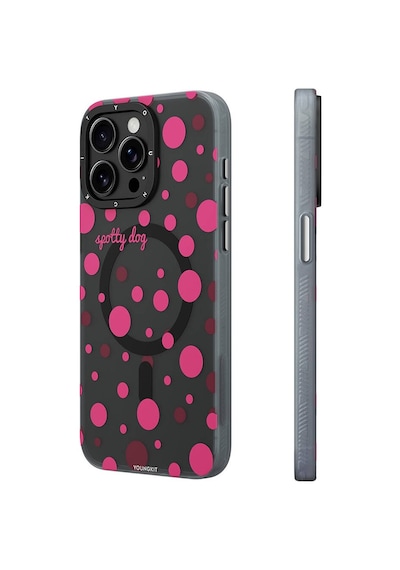 Apple Uyumlu  iPhone 14 Pro Kılıf Magsafe Özellikli Polka Dot Desenli Youngkit Spots Serisi Kapak Pembe
