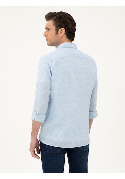 Cacharel Mavi Regular Fit %100 Keten Gömlek