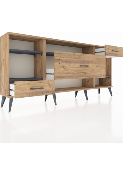 Arges Konsol 4 Raflı 3 Çekmeceli 176x30x83 Çam-antrasit/çam Antrasit/çam Arges Konsol 4 Raflı 3 Çekmeceli 176x30x83 Çam-antrasit/çam Antrasit/çam