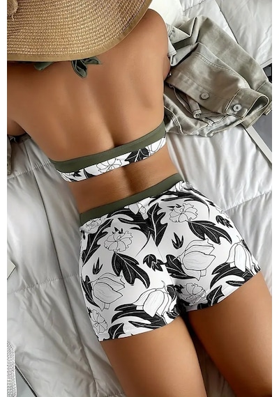 Angelsin Baskılı Deniz Şortlu Bikini Takım Çıkartılabilir Kaplı Çok Renkli
