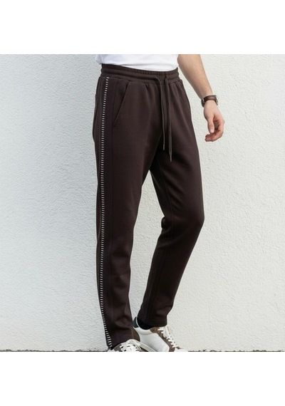 Plus Scorpion Erkek Slim Fit Pamuklu Eşofman Altı Kahverengi