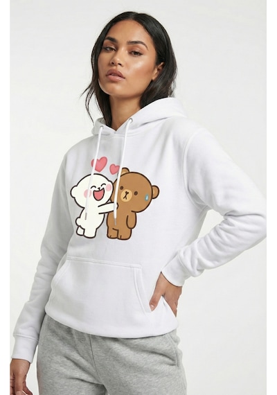 Nevermind Unisex Oversize Hoodie Kalpli Figür Baskılı Beyaz