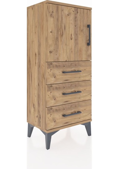Arges Komodin 2 Raflı 3 Çekmeceli Tek Kapaklı 44x30x106 Çam-çam Çam