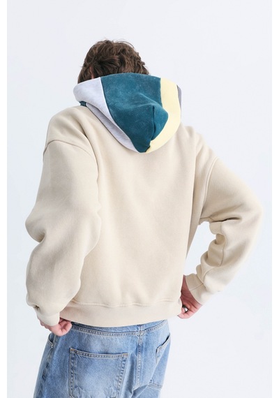 Vamos Boxy Fit Kapüşonlu Sweatshirt Bej