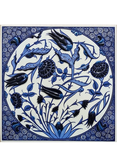 Armada Çini 20x20 Cm Ed 369 Lale Karanfil Kobalt Desenli Eldekoru Çini Karo