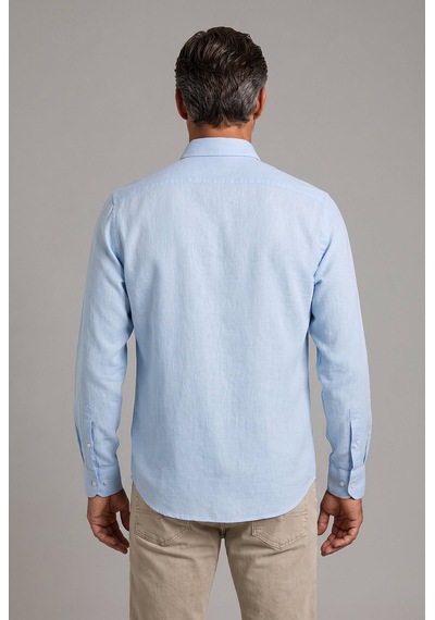 Bisse Mavi Regular Fit Keten Paşa Yaka Gömlek Gmktn3ps224003 D35