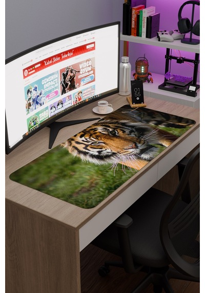 Karadeniz Kaplanı Kaymaz Dikişli Kauçuk Oyuncu Mousepad V4 - 90x40 Xxl Gaming Mouse Pad Fare Altlığı