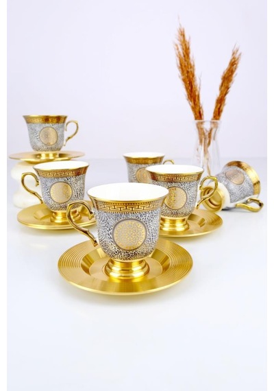 Acar Porselen Magnus 6 Kişilik Kahve Fincan Takımı Gold Yaldızlı Desen-1 - Koh-05014 Acar Porselen Magnus 6 Kişilik Kahve Fincan Takımı Gold Yaldızlı Desen-1 - Koh-05014