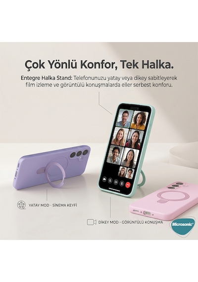 Microsonic Apple iPhone Uyumlu 15 Pro Max Kılıf Aura Stant Magsafe Gri -