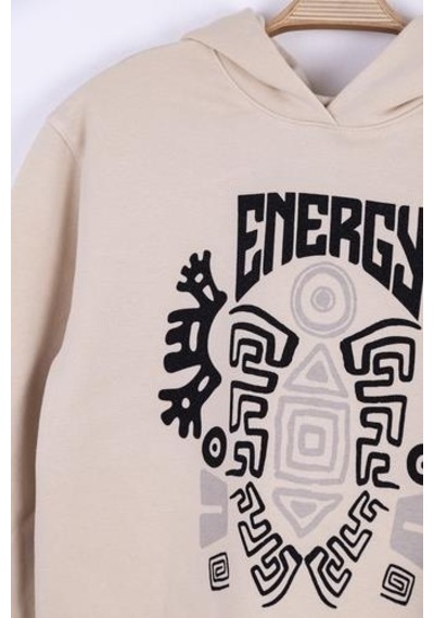 Nk Kids Erkek Çocuk Kapüşonlu Energy Baskılı Sweatshirt-13013-bej Bej