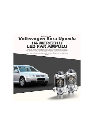 Vw Bora Uyumlu Mercek Led Xenon Uzun - Kısa Çift Renkli Şimşek Etkili
