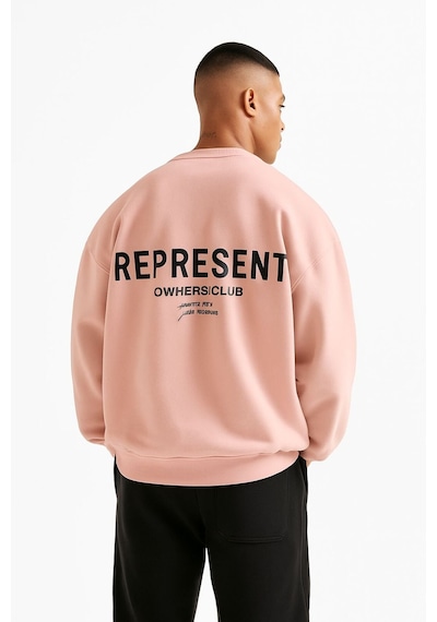Benroma 3 İplik Penye Represent Baskılı Unisex Sweatshırt Pembe