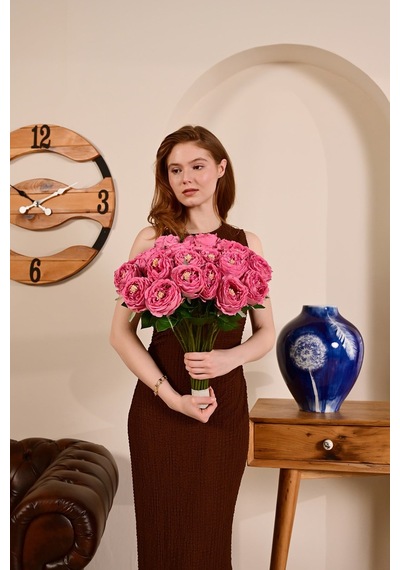 Pembe Yapay Lüx Şakayık Tek Dal Premium Canlı Islak Gerçek Dokulu 45 Cm