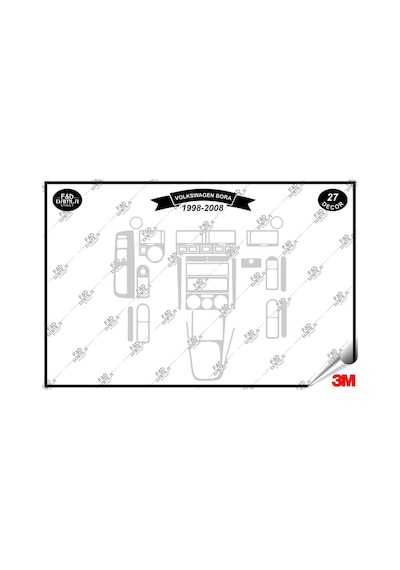 Volkswagen Bora 1998-2008 Torpido Konsol Trim Göğüs Maun Kaplama Set 27 Parça Gümüş