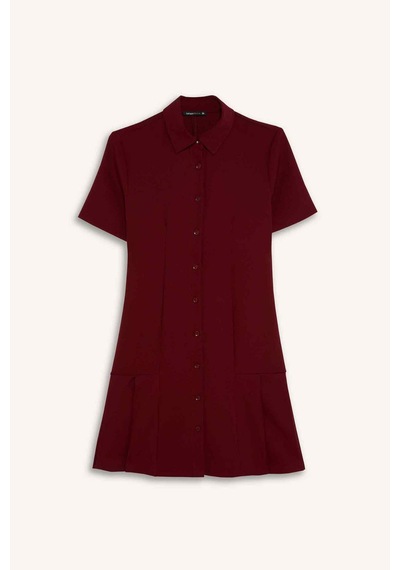 Defacto Polo Yaka Basic Düz Kısa Kollu Pileli Mini Elbise D4203AX24AUBR118 Defacto Polo Yaka Basic Düz Kısa Kollu Pileli Mini Elbise D4203AX24AUBR118