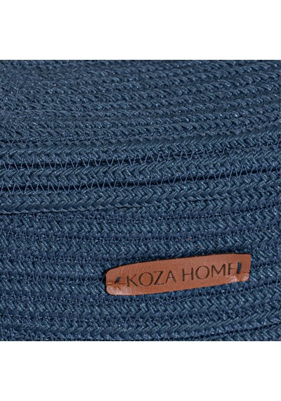 Koza Home Cesta Kapaklı El Yapımı Pamuklu Mavi Gri Hasır Dekoratif Sepet 25