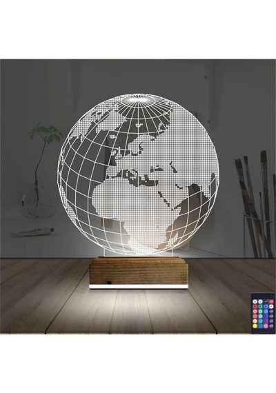 Luvivia Dünya Globe 3d Lamba - Masa Gece Lambası Şeffaf