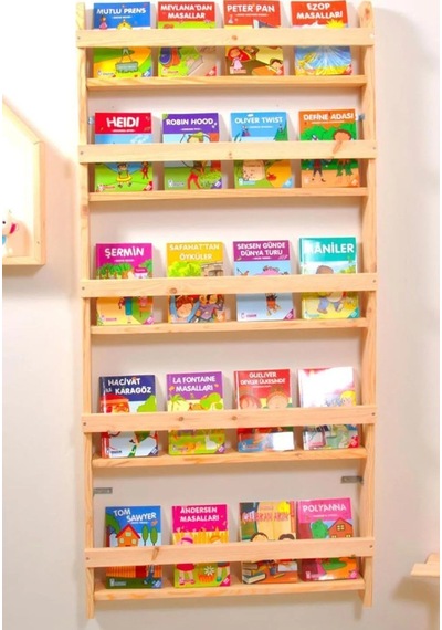 Çocuk Odası Eğitici Montessori Ahşap Kitaplık Mobilya Raf Duvar Rafı 5'li Bej