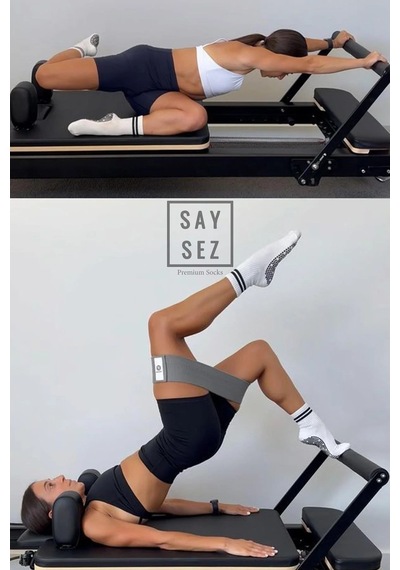 Saysez Bambu Kadın Kaydırmaz Taban Silikon Baskı Pilates Yoga Fitness Bale Dans Aktivite Tenis Çorabı 3'lü Lacivert
