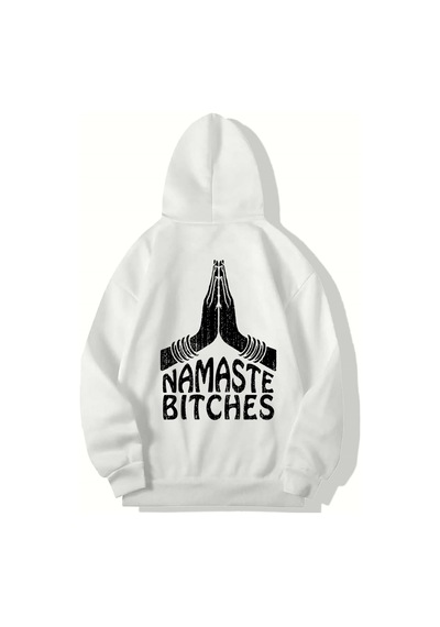 Brz Collection Unisex Oversize Namaste Bitches Hoodie Beyaz