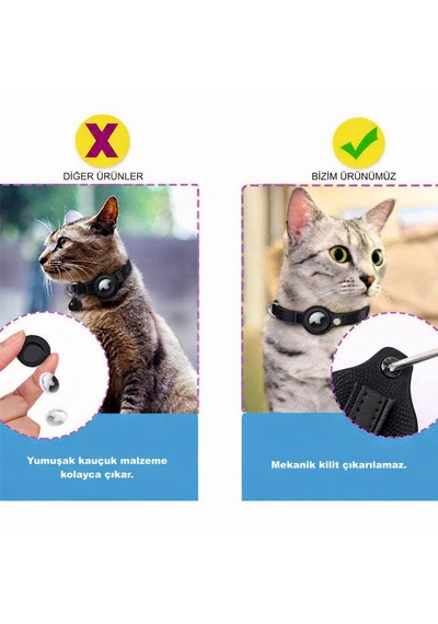Yacel Ycl Airtag Uyumlu Tutucu Özellikli Kedi Tasması Reflektörlü Ve Zilli Siyah