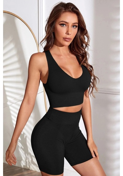Kapsulavm Kadın Siyah Derin Göğüs Dekolteli Şık Crop Top Bluz