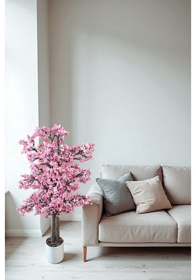 Yapay Çiçekçiniz Yoğun Yapraklı 100 Cm Yapay Sakura Bahar Dalı Ağacı Premium pembe