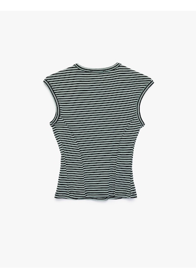 Koton Slim Fit Pamuklu Ribana Bisiklet Yaka Kolsuz Çizgili Tişört Yeşil Çizgili 7wak10023pk