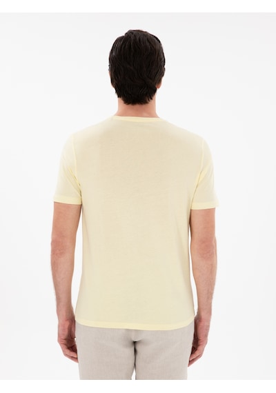 Sarı Regular Fit Bisiklet Yaka Desenli T-shirt Sari