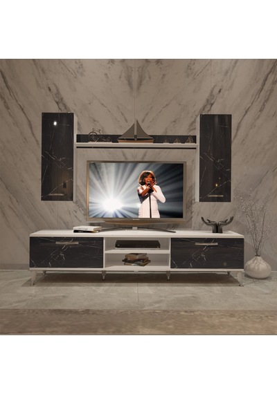 Decoraktiv Eko 7 Mdf Dvd Silver Tv Ünitesi Tv Sehpası Beyaz - Siyah Mermer