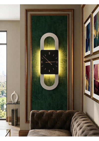 Berlin Ahşap Salon Duvar Saati Pilli Ledli Quartz Ultra Sessiz Mekanizma 28 Cm X 85 Cm Siyah