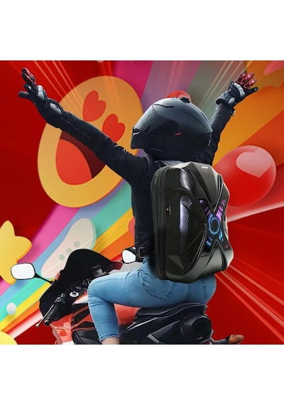 Prıme X Lıght Karbon, Motorcu Sırt Çantası Ledli Sırt Çantası, Telefon Kontrol Kask Taşıma Çantası Siyah
