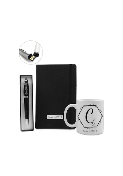 Kişiye Özel Tasarımlı Siyah Defter & Kişiye Özel Siyah 32Gb Usb T