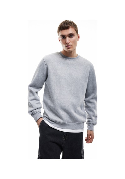 Koton Uzun Kollu Şardonlu Kumaş Detaylı Bisiklet Yaka Sweatshirt Gri 6wam70070mk