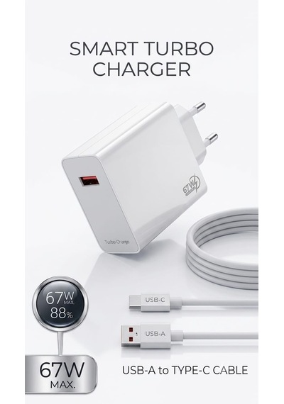 67w Turbo Hızlı Şarj Cihazı Adaptör Ve Usb-a To Type-c Kablo Seti - Made In Eu