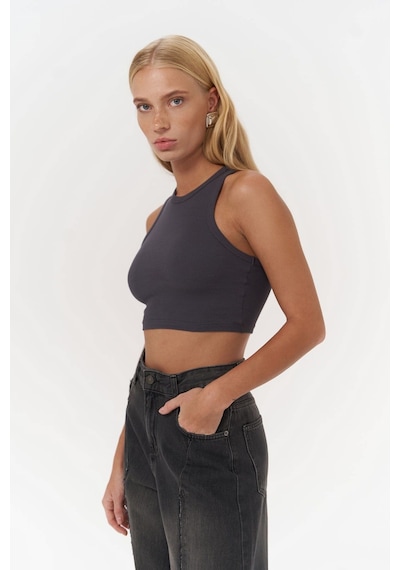 Mai Collection Mai Studios Co. 3149 - Fleur Fitilli Halter Yaka Antrasit Crop Antrasit