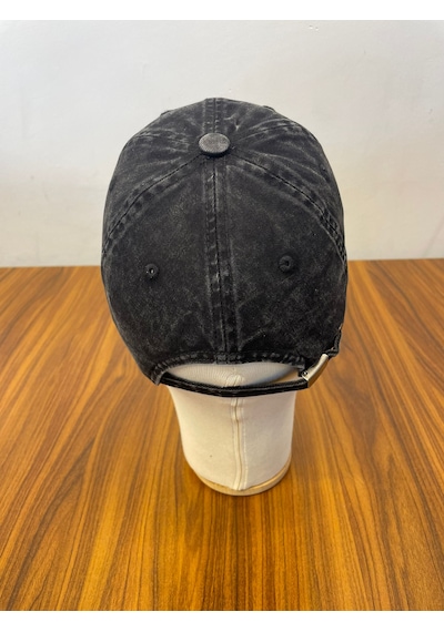 Hamze Vintage Yıkamalı Eskitme Model İthal Nakışlı Unisex Cap Şapka Siyah-Füme