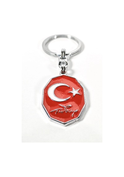 Kırmızı Ay Yıldız, Türkiye Yazılı Sekizgen Metal Anahtarlık Çok Renkli