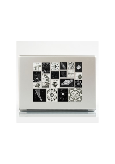 34 Adet Vintage Grunge Astronomi Uzay Gezegen Sticker Seti - Etiket Seti Scrapbook Bullet Journal Siyah